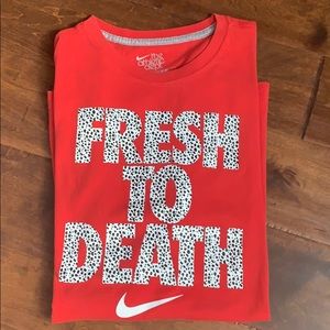 Red Nike fresh to death t-shirt